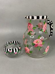 Hand Painted Water Pitcher And Sugar Bowl, Made In Italy