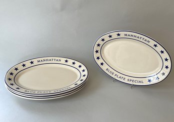 4 Fishs Eddy Manhattan Blue Plate Special Oval Dishes Or Platters