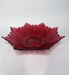Red Glass Flower Form Bowl