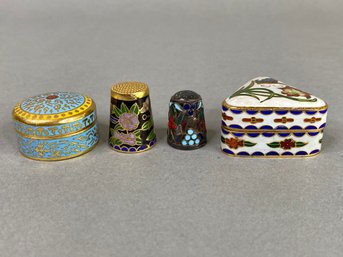 Cloisonne Trinket Box And Thimbles With Similar Style Trinket Box