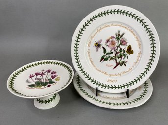 Three Piece Portmeirion Plates/mini Cake  Stand Set, The Botanic Garden, 2001