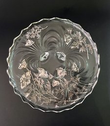 Glass Footed Cake Stand With Silver Overlay Decoration