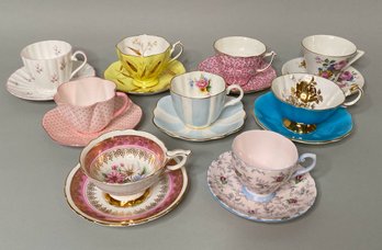 Collection Of English Porcelain Cups And Saucers By Various Makers Including Queen Anne, Shelley & Gladstone