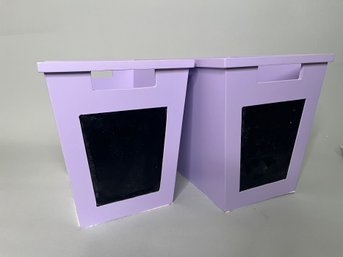 Pair Of Lavender Storage Bins With Chalkboard Panel