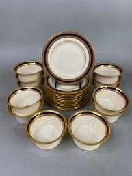 Lenox For Tiffany & CO. 'Cobalt Blue' Partial Set Of Twelve Ramekins And Saucers, Circa 1930