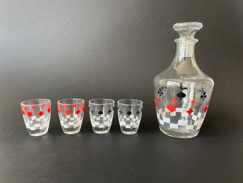 Vintage Liquor Service Card Suits Decanter And Shot Glass Set, Made In France