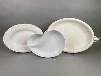 Group Of Three Contemporary Style White Ceramic Serving Pieces From WIlliams-Sonoma, Crate & Barrel, Italy