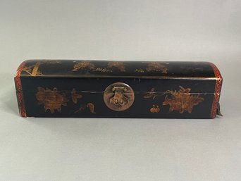 Chinese Ebonized And Gold Paint Decorated Scroll Box