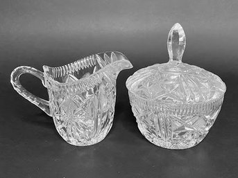 Vintage Pressed Glass Creamer And Covered Sugar Bowl