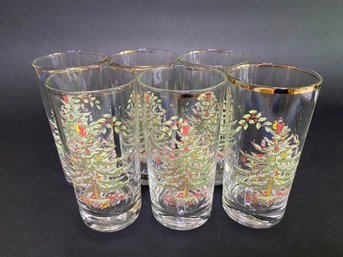 Six Vintage Spode Christmas Tree Highball Drinking Glasses