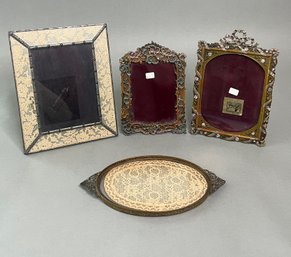 Collection Of Enameled Metal And Lace Photo Frames