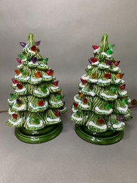 Two Ceramic Light Up Christmas Trees