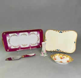 Group Of Four Vintage Limoges Items: One Cheese Tray, One Cookie Tray, One Vase, One Trinket Bowl