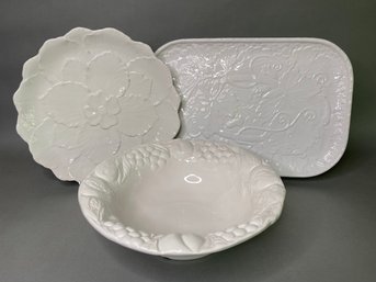 White Embossed Serving Pieces (3)