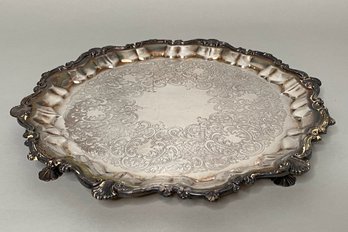 Round Footed Silverplate Serving Tray