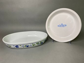 Blue Corn Flower Corning Ware Dish With Blue Floral Decorated Serving Dish