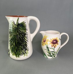 Two Pitchers: One Stoneware Spode Floral Haven, One Made In Portugal