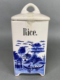 Delft Style Blue And White Painted Ceramic Rice Container, Germany