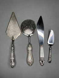 Georg Jensen Acorn Cake Knife Along With A Group Of Sterling Silver Serving Pieces By Various Makers