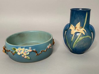Vintage Roseville Pottery Vase And Bowl, C Post-1930
