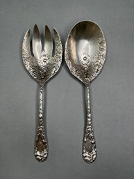 Sterling Silver Repousse Serving Fork And Spoon