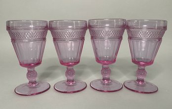 Set Of Four Vintage Amethyst Pressed Glass Water Goblets