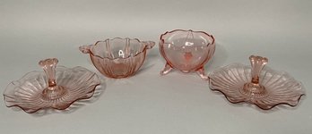 Collection Of Pink Depression Glass Including Pair Of Anchor Hocking Dishes