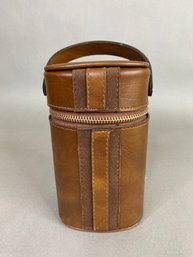 Glass Flasks (2) In A Leather Carrying Case