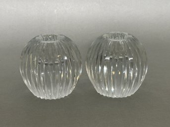 Pair Of Cartier Round Crystal Candlesticks