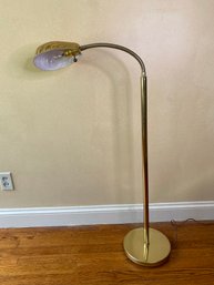 Mid Century Adjustable Brass Floor Lamp With Clam Shell Shade