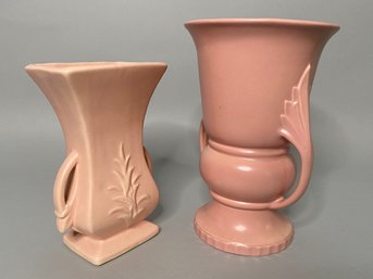 Two Vintage American Midcentury Pottery Vases By McCoy And Abingdon