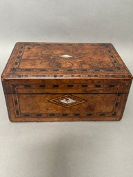 19th Century English Inlaid Box, With Mother Of Pearl Inlaid Name Plate And Escutcheon