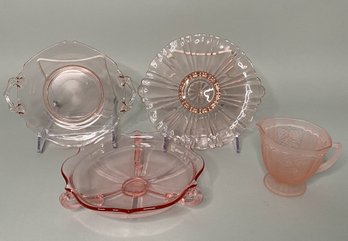 Group Of Pink Depression Glass Serving Items: Anchor Hocking Glass Co. And LE Smith Glass Co.