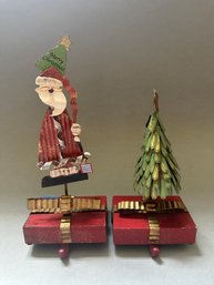 Rustic Style Santa And Tree Christmas Stocking Holders