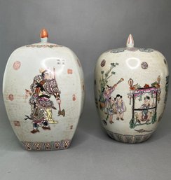 Two Chinese Covered Jars With Figural Scenes