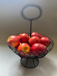 Footed Wire Basket With Artificial Apples