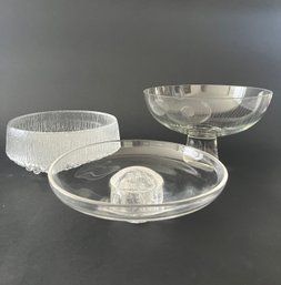 Three Art Glass Bowls: 1960s Ittala By Tapio Wirkkala, Steuben Sphere, Kosta Boda Fruit Bowl