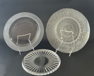 Three Vintage Round Glass Platters
