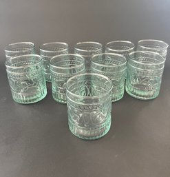 Set Of 10 Pressed Glass Double Old Fashioned Glasses