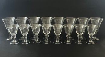 Set Of Blown Glass Bubble Design Clear Water And Wine Goblets For Eight