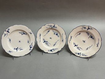 Three Chantilly Hand Painted Blue Sprig CeramicPlates