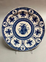 Delft Style Ceramic Blue And White Floral Decorated Plate