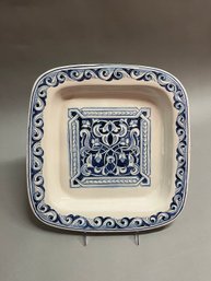 Portuguese Or Italian Hand Painted Blue And White Square Serving Platter