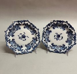 Two Hand Painted Blue And White Ceramic Scalloped Edge Dishes