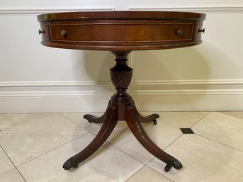 Vintage Imperial Grand Rapids Classical Revival Style Leather Top DrumTable, Circa 1940