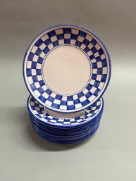 Italian Matched Set Of 8 Blue And White Plates Glazed Ceramic Plates  (4 Designs)