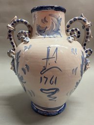 Italian Majolica Hand Painted Blue And White Savona Vase, Circa 1761