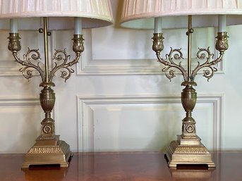 Decorative Crafts Pair Of Brass Neo Classical Style Lamps