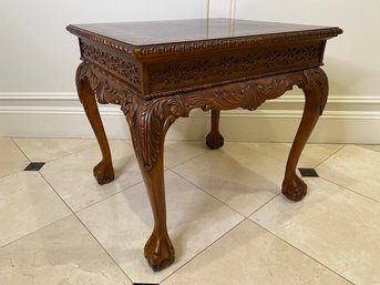 Carved Figured Mahogany Chippendale Style Side Table