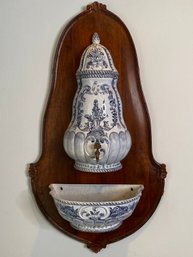Antique French Faience Blue And White Lavabo Wall Fountain